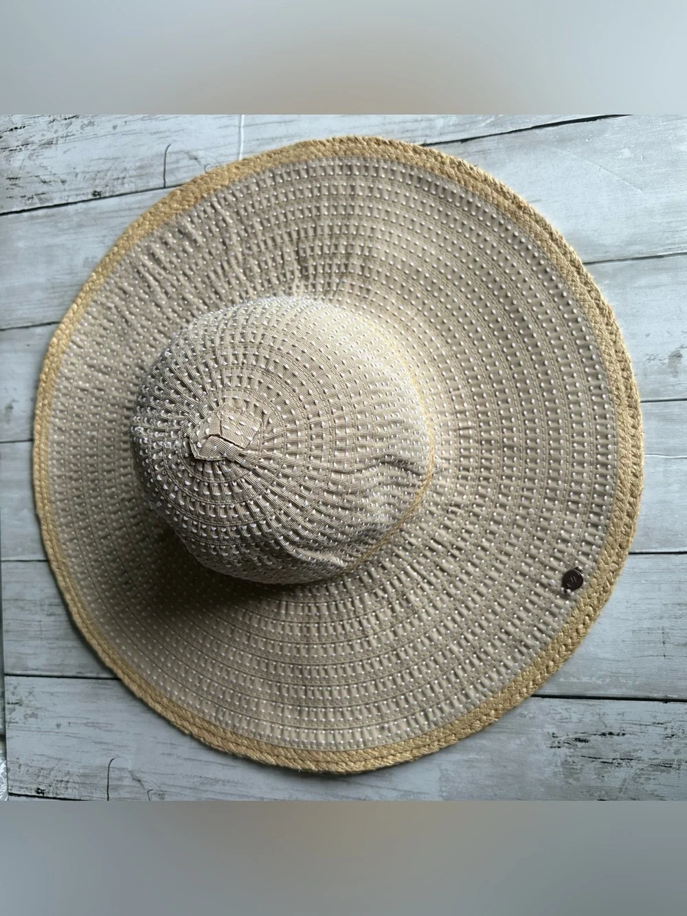 NEW WITH TAGS CALIA FLOPPY SWIM HAT NATURAL GROSGRAIN TAN BEACH HAT SUN